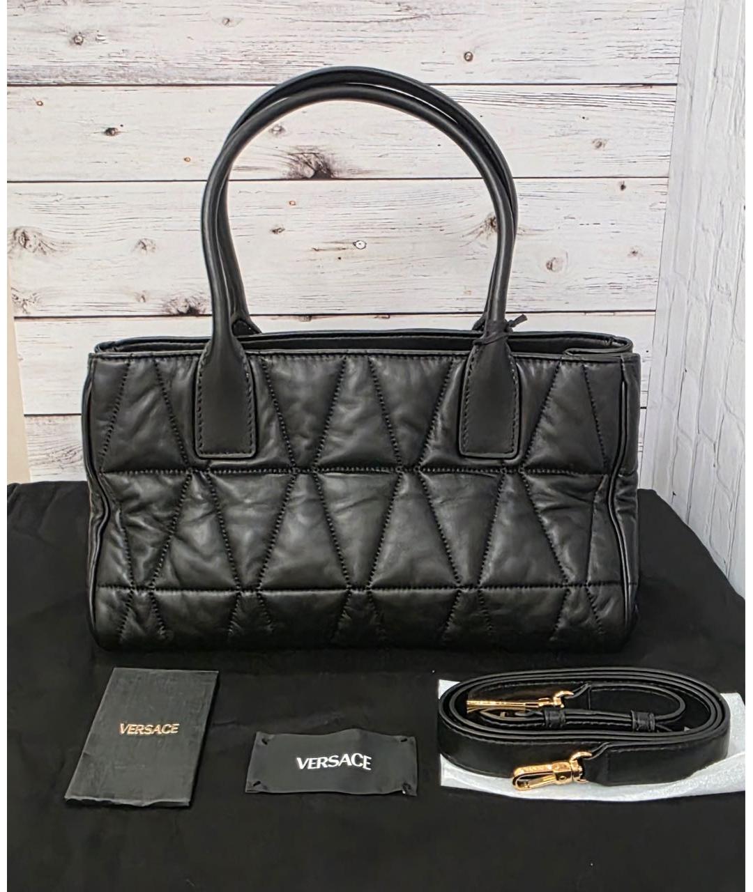 VERSACE Черная кожаная сумка с короткими ручками, фото 3