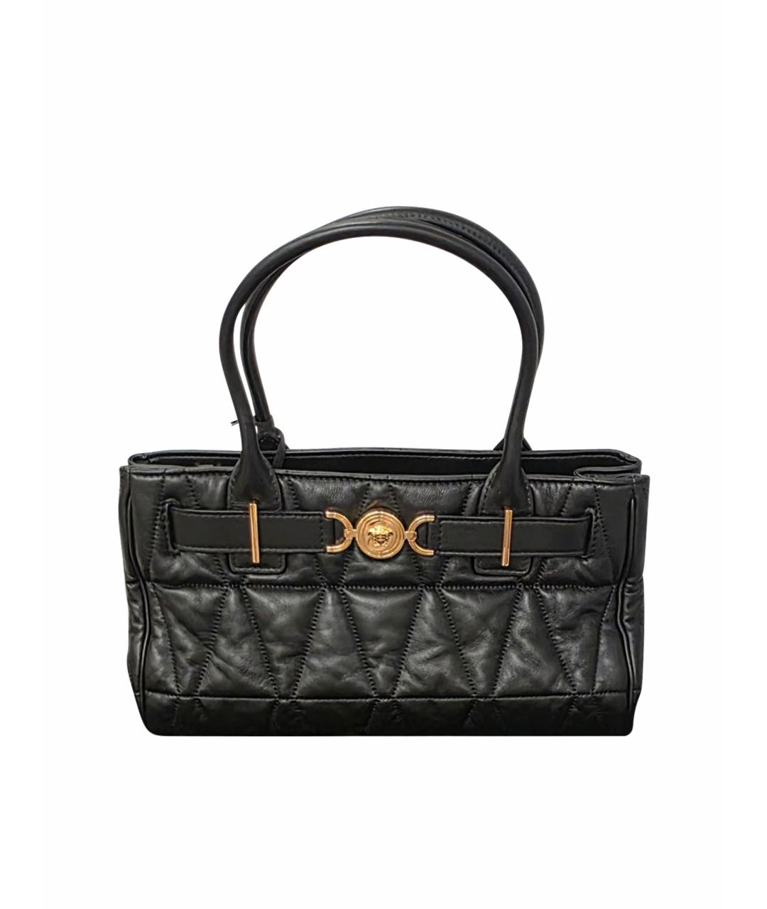 VERSACE Черная кожаная сумка с короткими ручками, фото 1