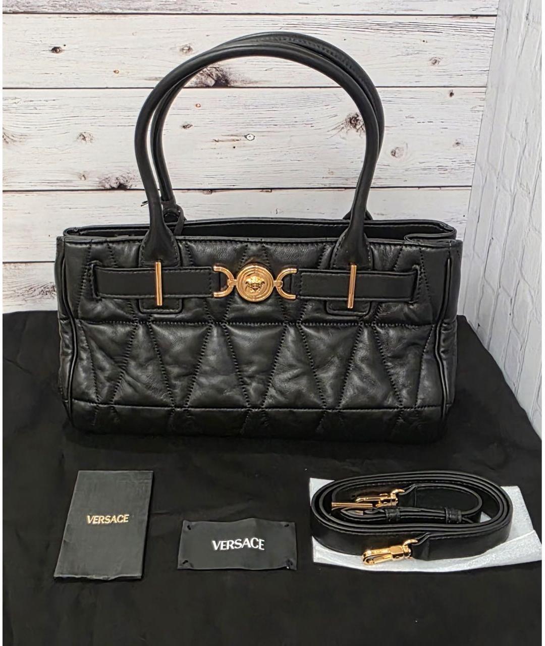 VERSACE Черная кожаная сумка с короткими ручками, фото 9