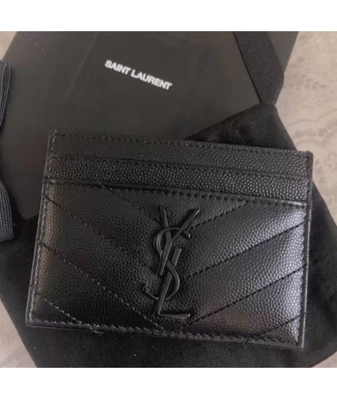 SAINT LAURENT Черный кожаный кардхолдер, фото 3