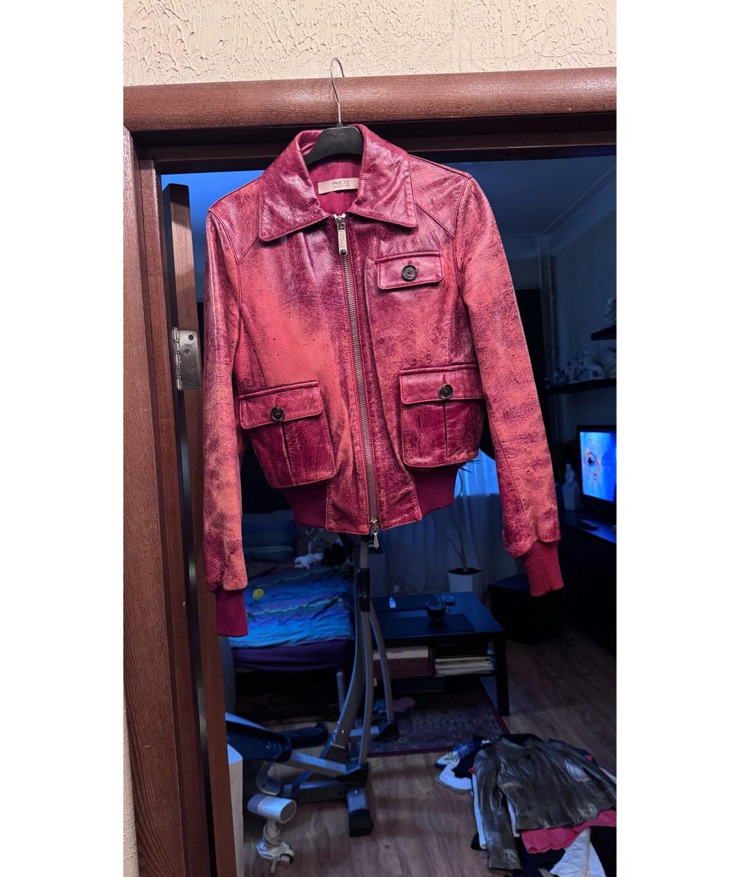 RED VALENTINO Бордовая кожаная куртка, фото 5