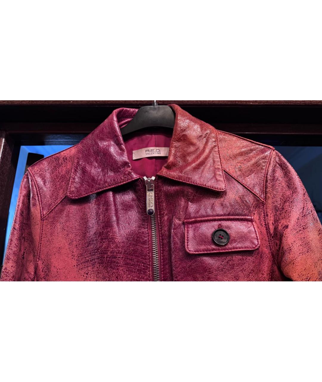 RED VALENTINO Бордовая кожаная куртка, фото 4