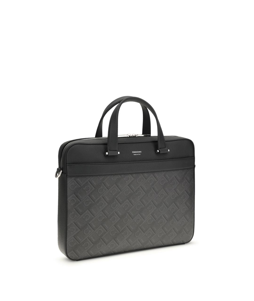 FERRAGAMO Черный кожаный портфель, фото 2
