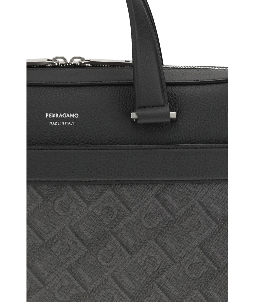 FERRAGAMO Черный кожаный портфель, фото 4