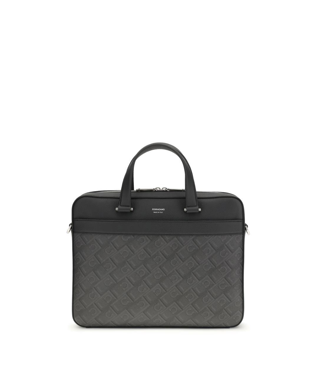 FERRAGAMO Черный кожаный портфель, фото 1