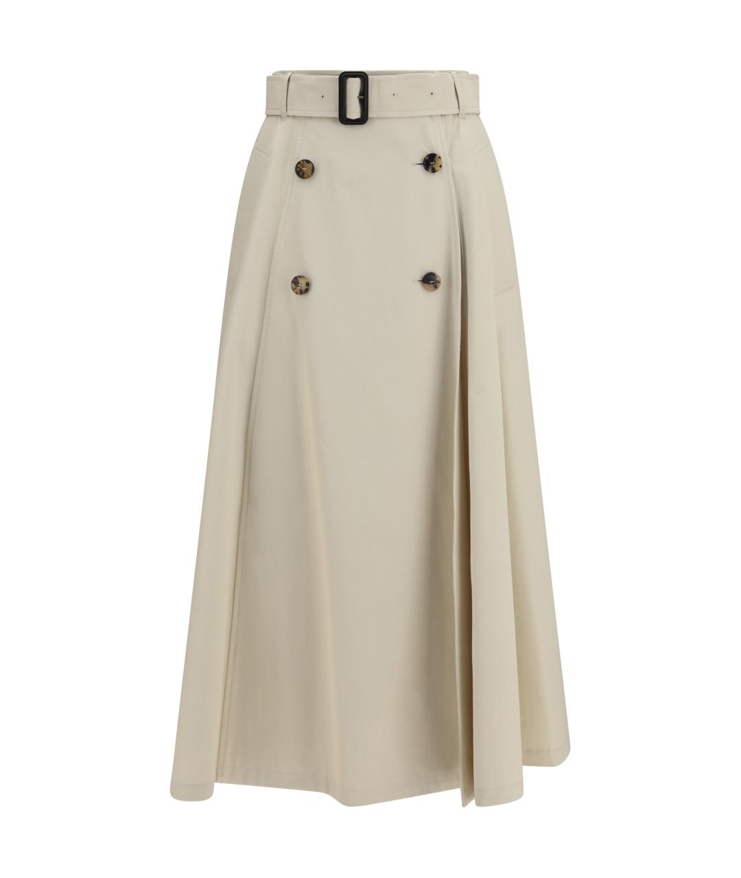 BURBERRY Бежевая хлопковая юбка миди, фото 1