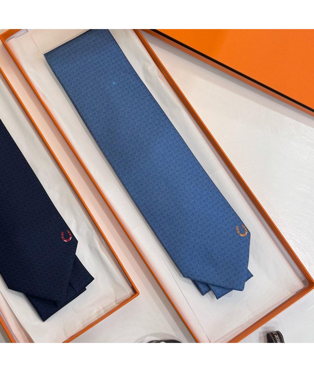 HERMES Синий шелковый галстук, фото 6