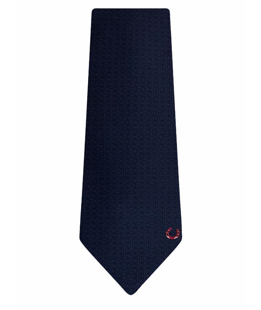 HERMES Темно-синий шелковый галстук, фото 1