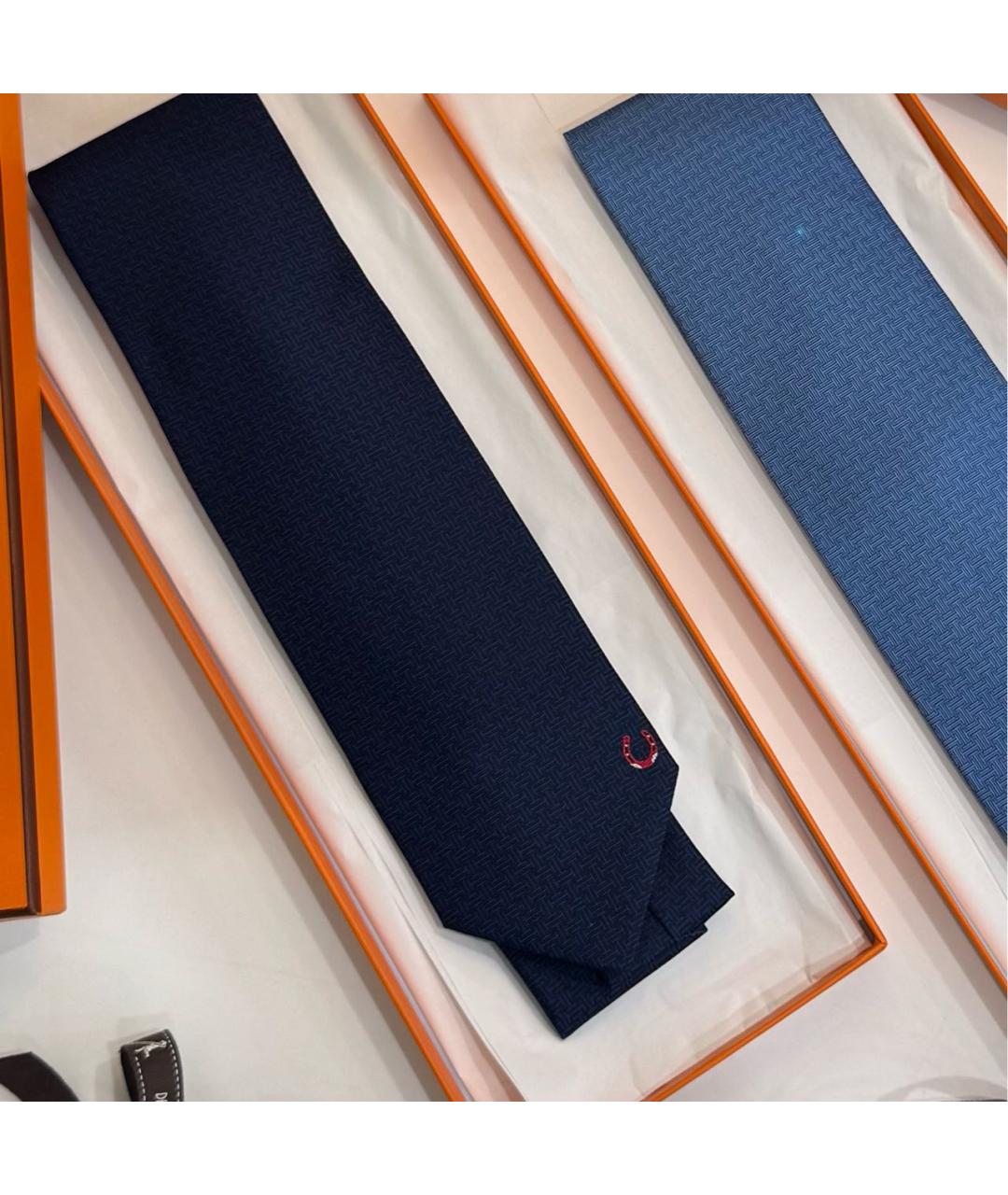 HERMES Темно-синий шелковый галстук, фото 7