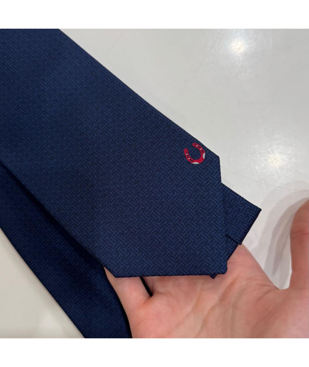 HERMES Темно-синий шелковый галстук, фото 3