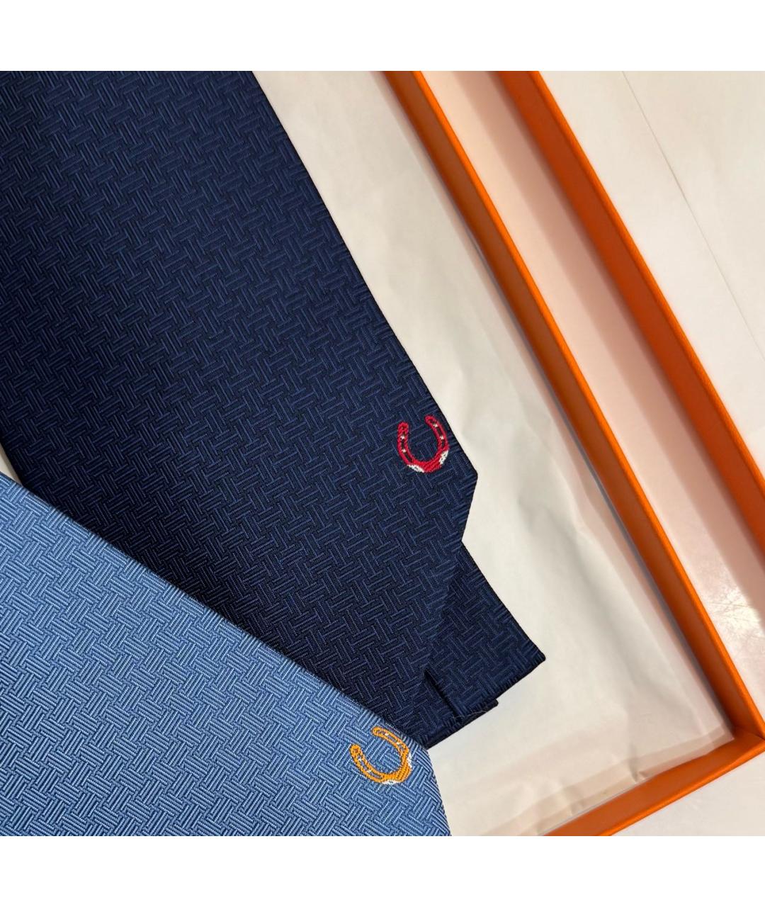 HERMES Темно-синий шелковый галстук, фото 6