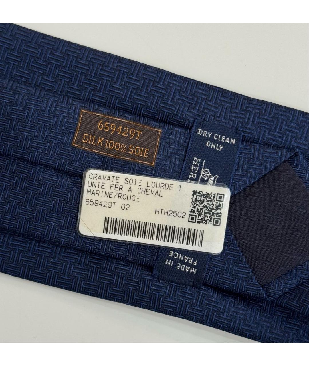 HERMES Темно-синий шелковый галстук, фото 4