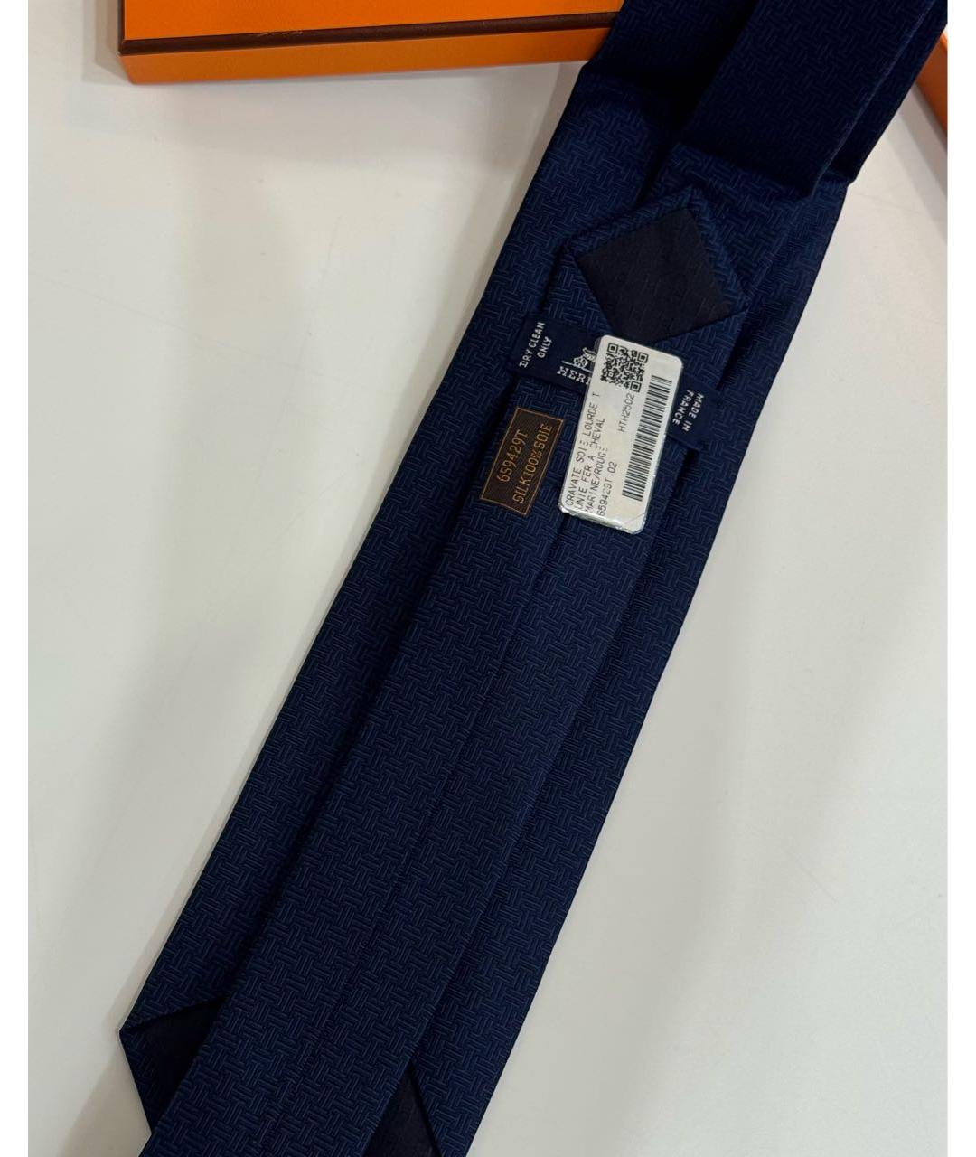 HERMES Темно-синий шелковый галстук, фото 5