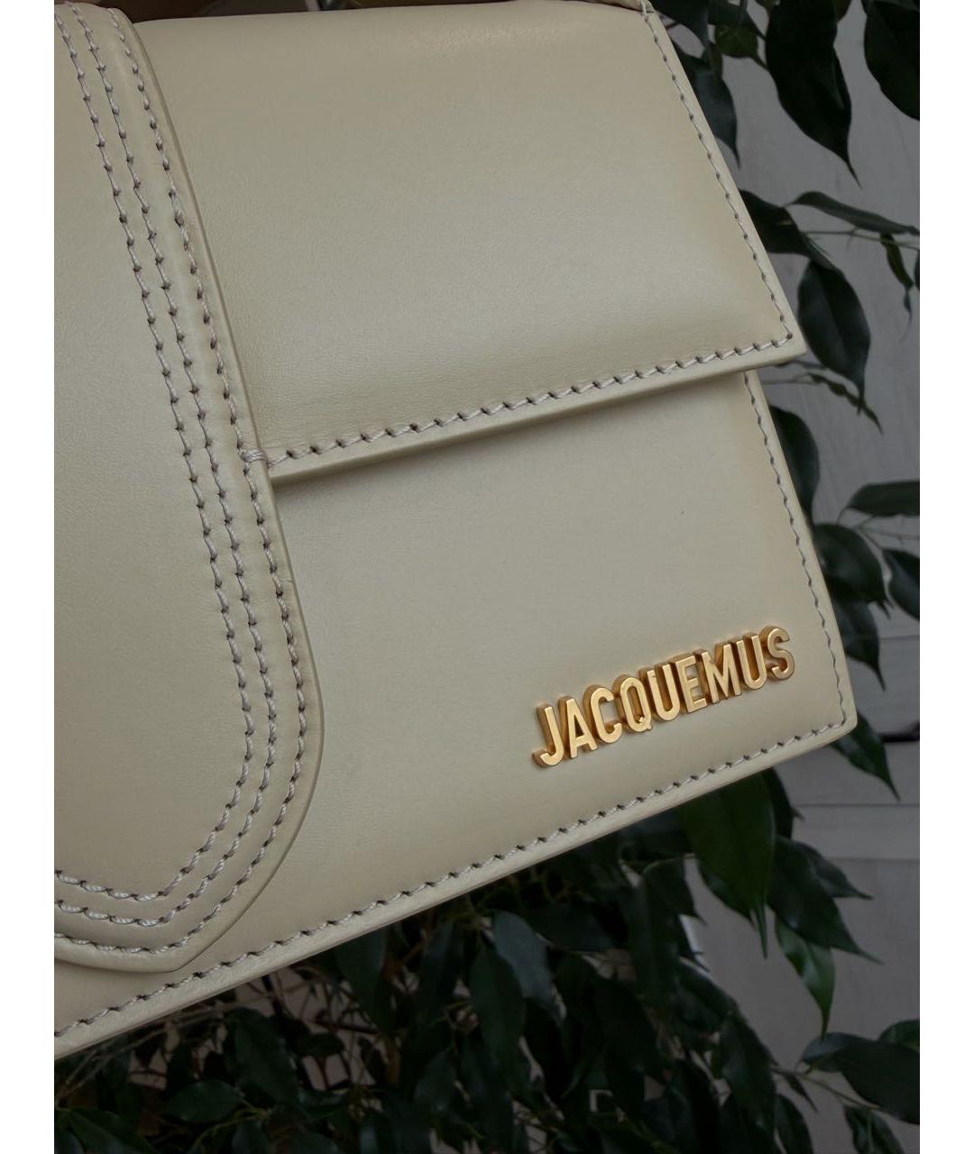 JACQUEMUS Бежевая кожаная сумка с короткими ручками, фото 5