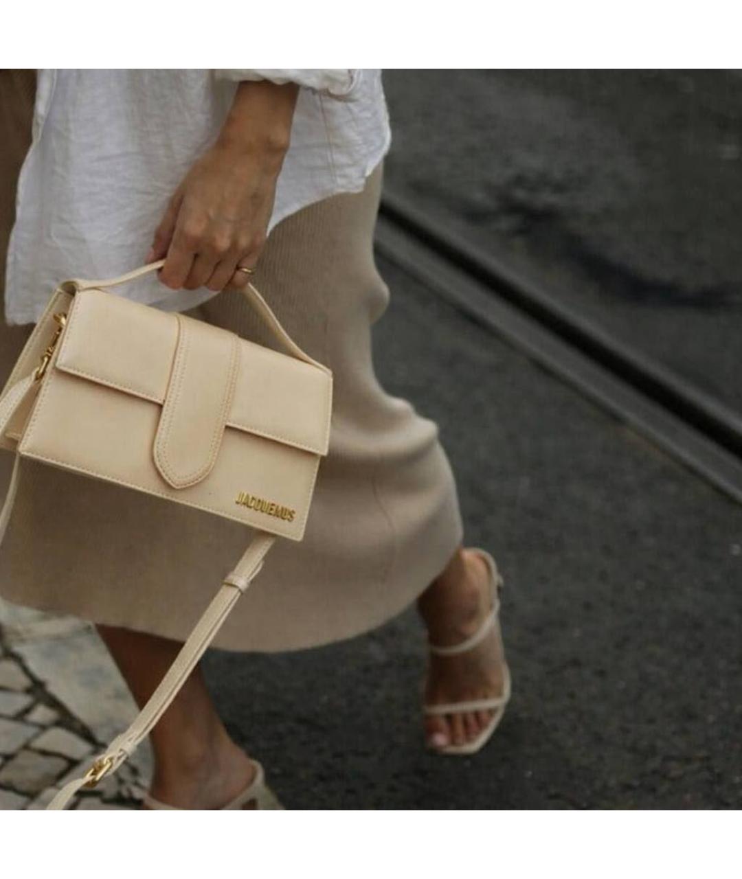JACQUEMUS Бежевая кожаная сумка с короткими ручками, фото 6