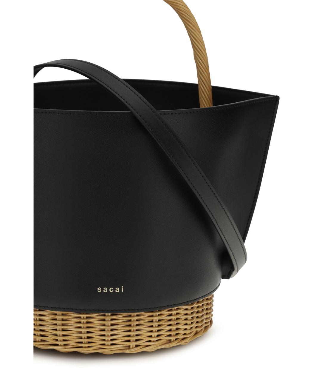 SACAI Черная кожаная сумка с короткими ручками, фото 5
