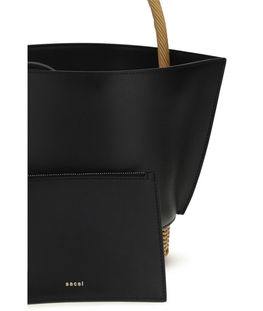 SACAI Черная кожаная сумка с короткими ручками, фото 4