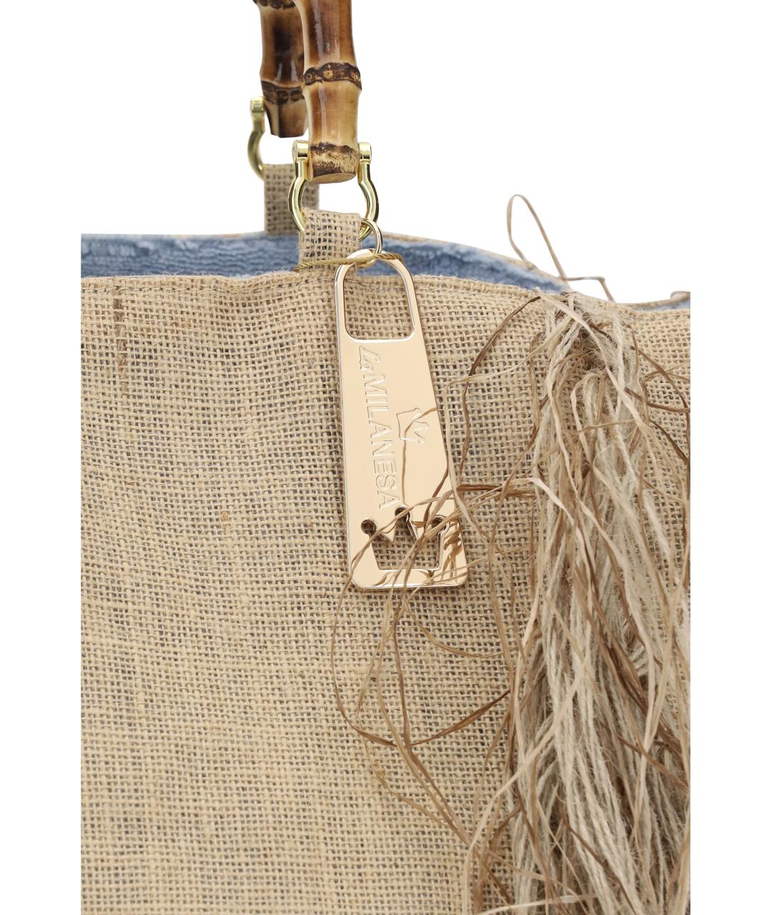 LA MILANESA Бежевая тканевая сумка тоут, фото 4