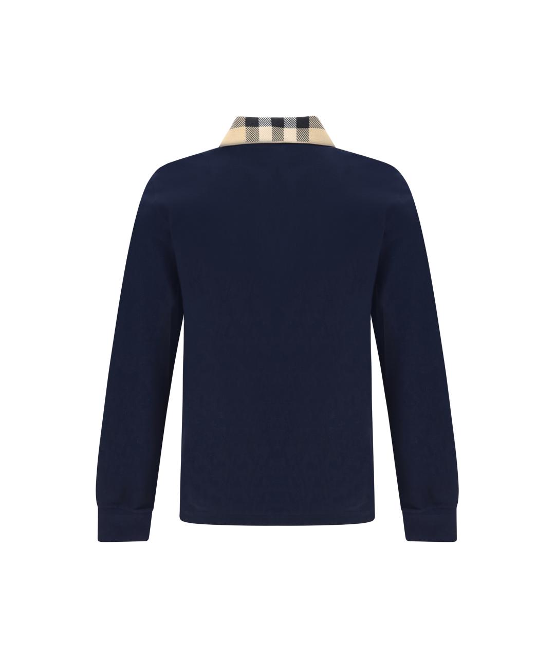 BURBERRY Темно-синее хлопковое поло с длинным рукавом, фото 2