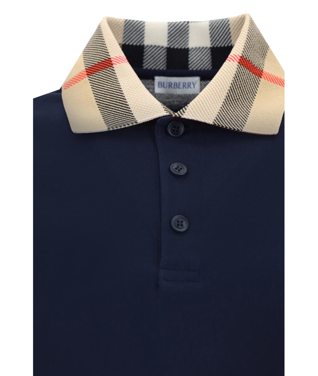 BURBERRY Темно-синее хлопковое поло с длинным рукавом, фото 3