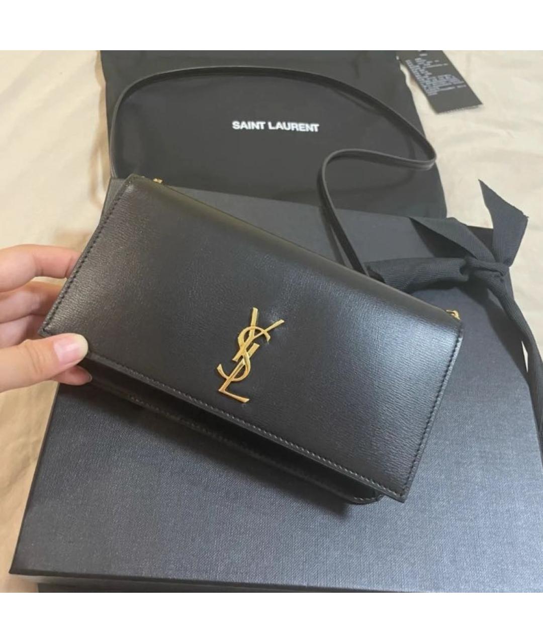 SAINT LAURENT Черная кожаная сумка через плечо, фото 3