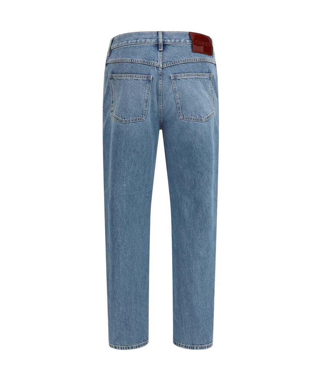 GUCCI Голубые хлопковые прямые джинсы, фото 2