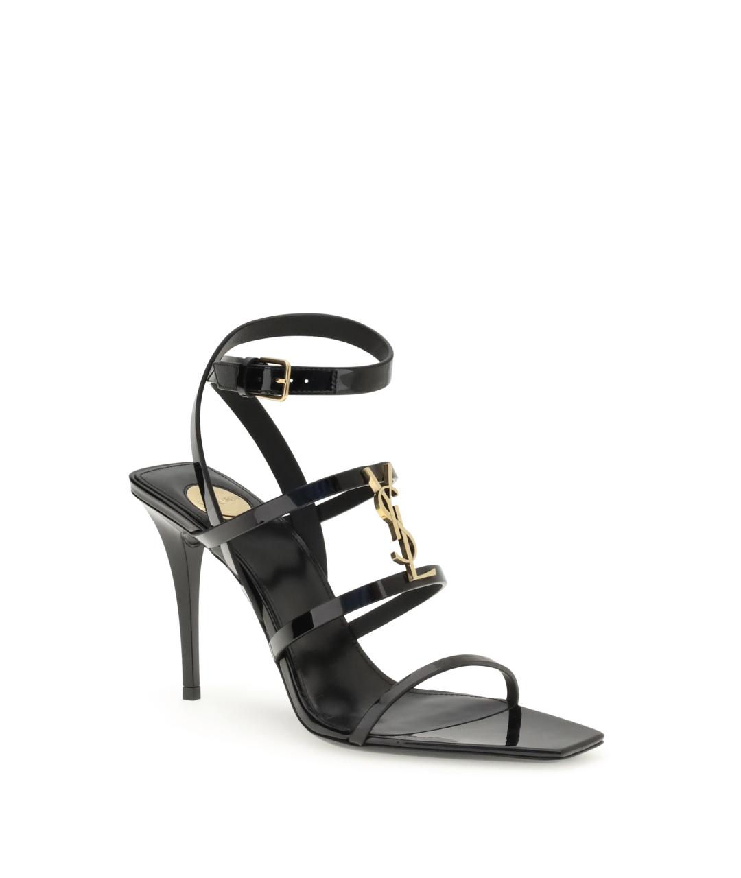 SAINT LAURENT Черные босоножки из лакированной кожи, фото 2