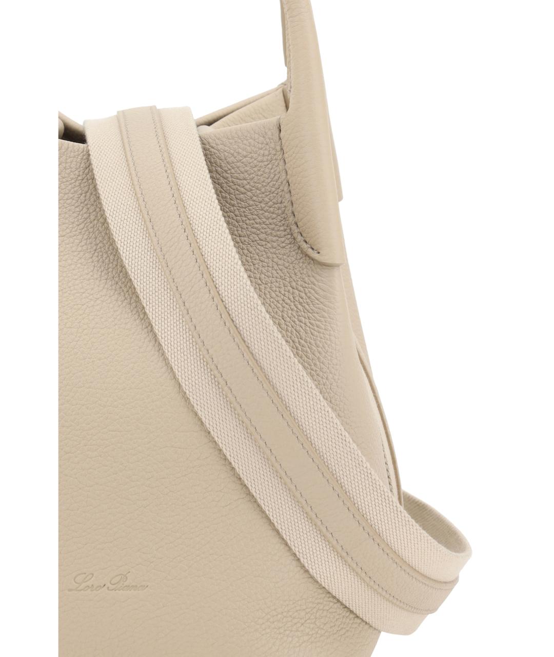 LORO PIANA Бежевая кожаная сумка тоут, фото 4