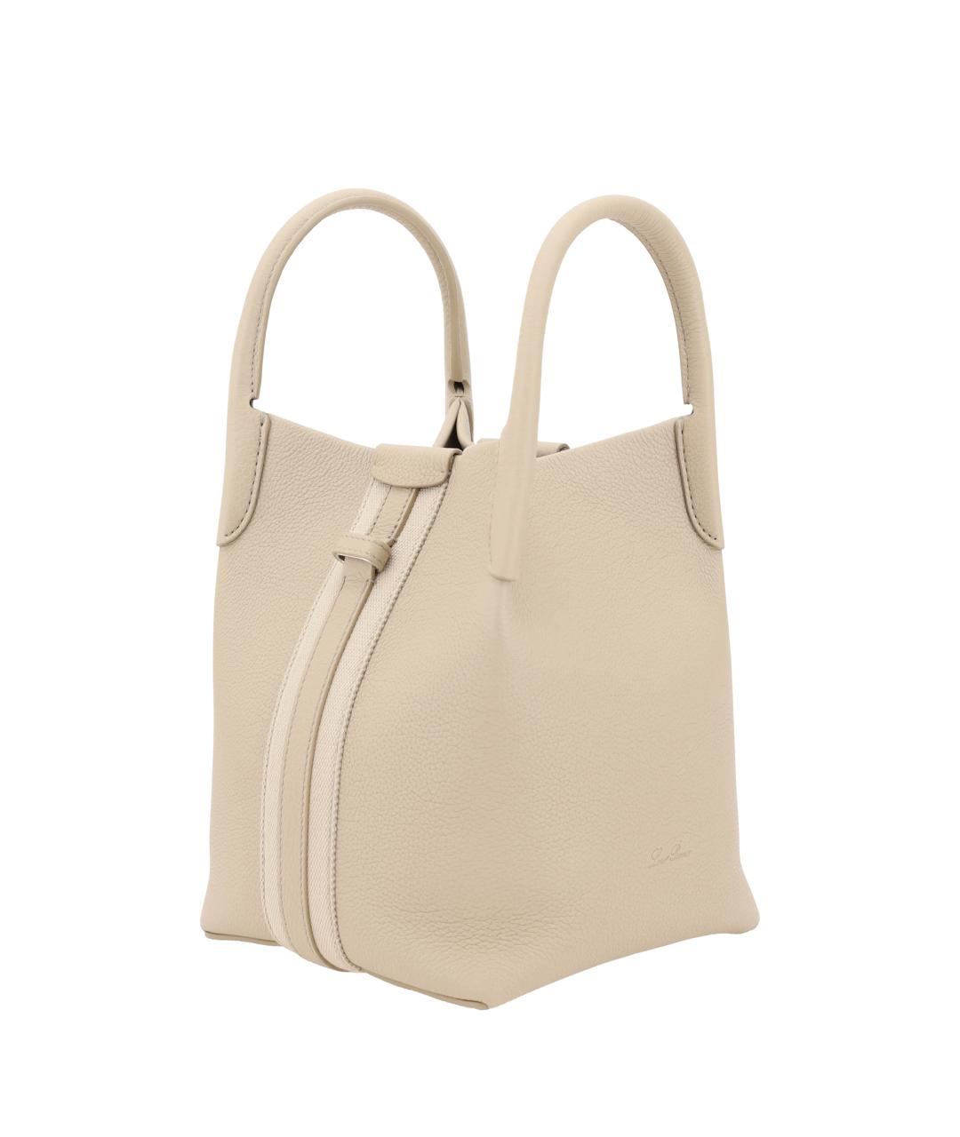 LORO PIANA Бежевая кожаная сумка тоут, фото 2