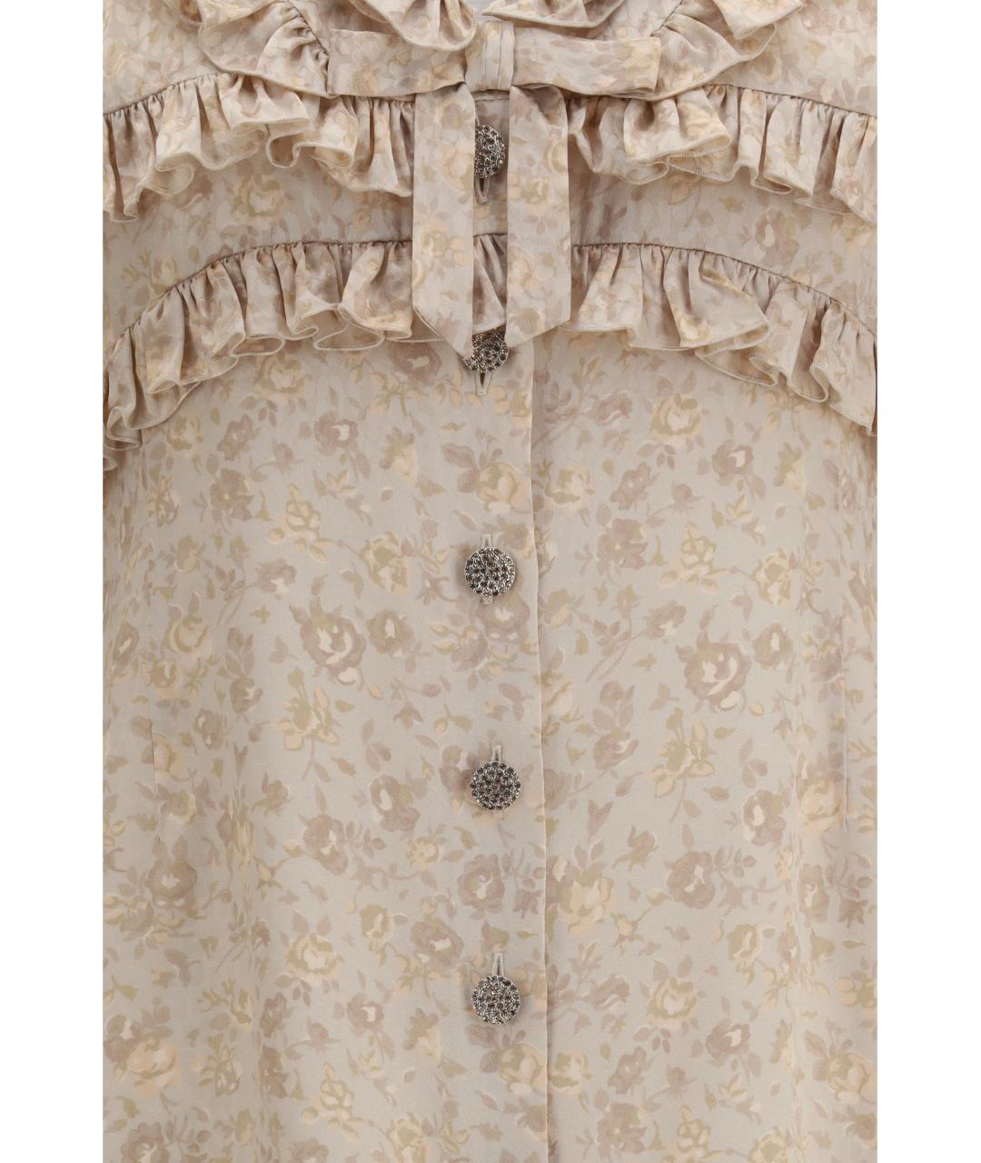 ALESSANDRA RICH Бежевое шелковое повседневное платье, фото 3