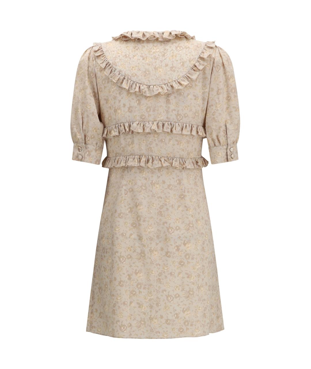 ALESSANDRA RICH Бежевое шелковое повседневное платье, фото 2