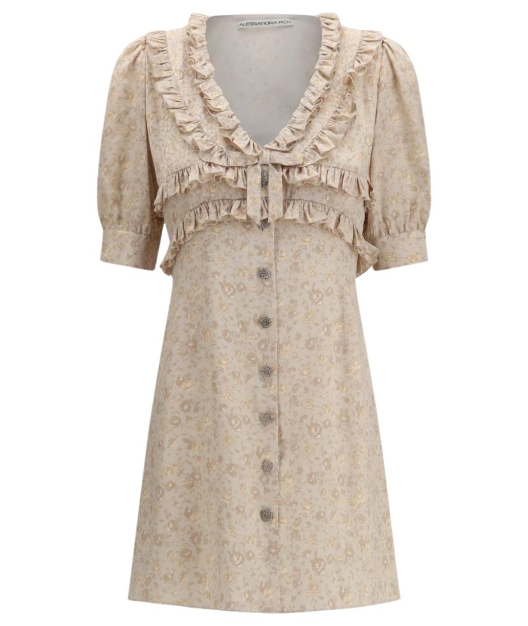 ALESSANDRA RICH Бежевое шелковое повседневное платье, фото 1