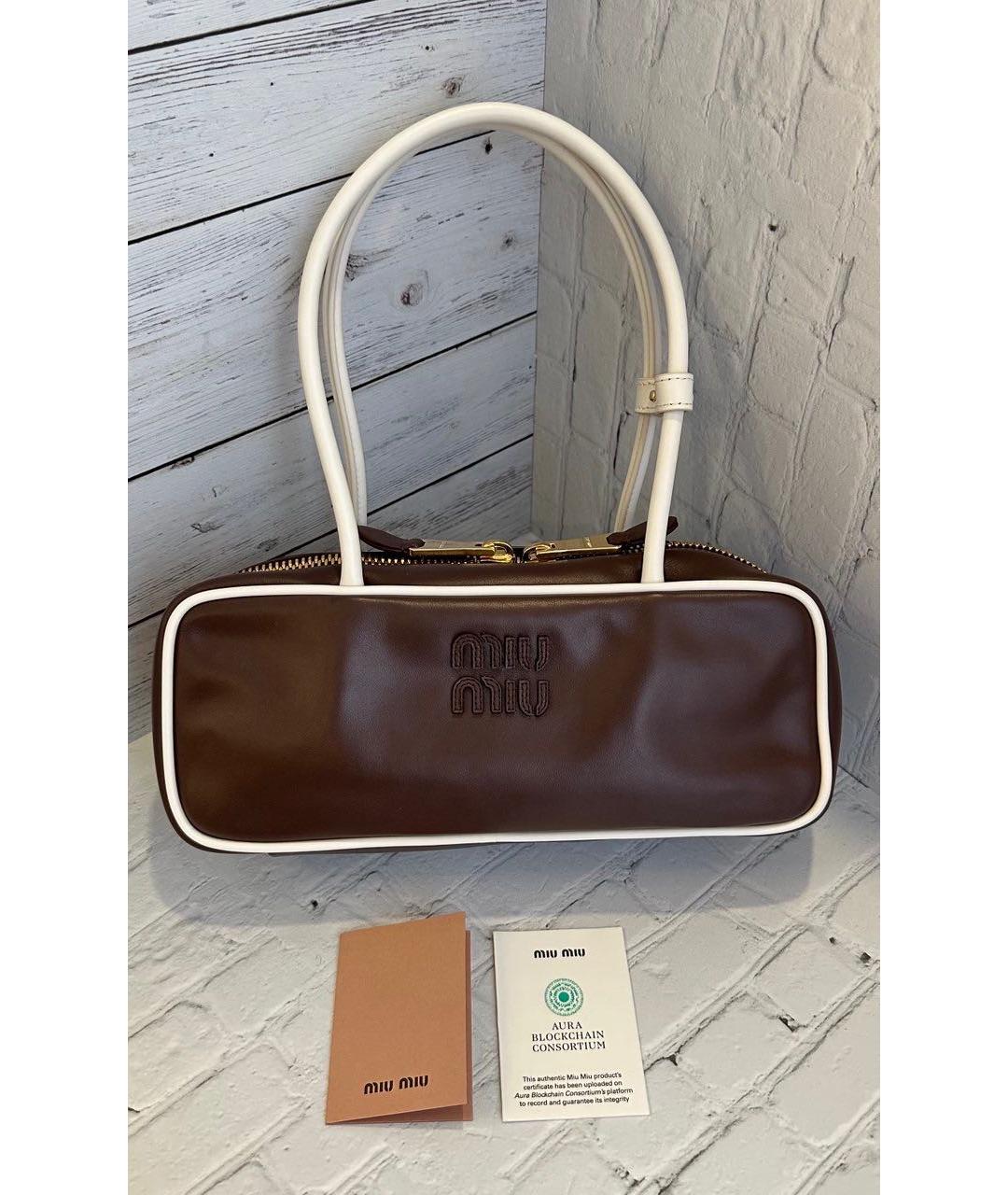 MIU MIU Коричневая кожаная сумка с короткими ручками, фото 9