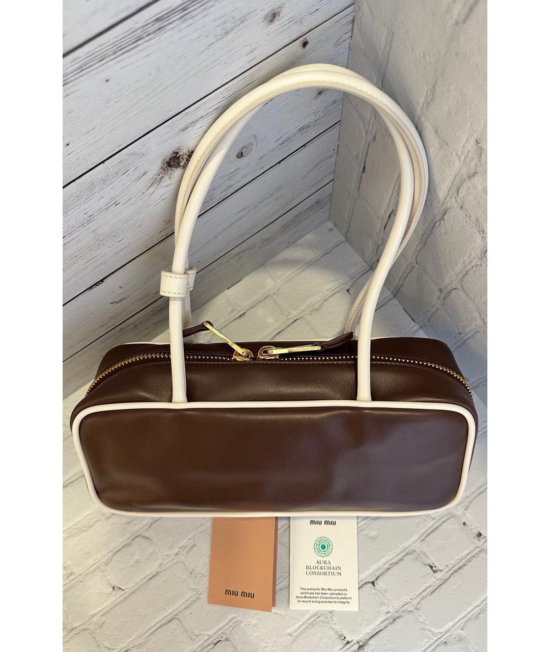 MIU MIU Коричневая кожаная сумка с короткими ручками, фото 8