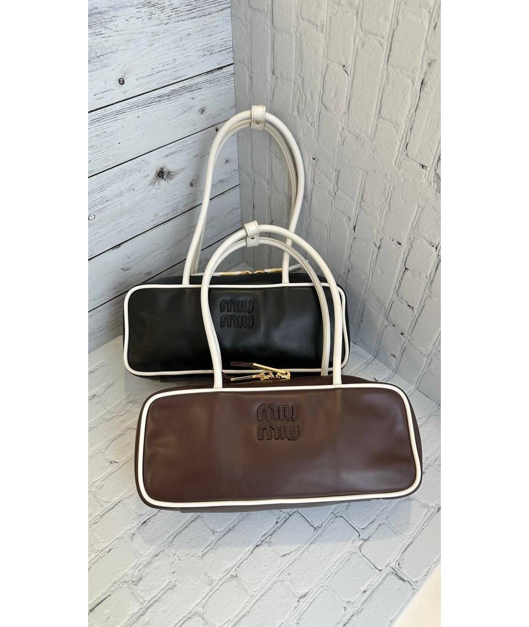 MIU MIU Коричневая кожаная сумка с короткими ручками, фото 5