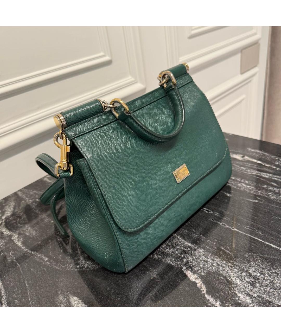 DOLCE&GABBANA Зеленая кожаная сумка с короткими ручками, фото 2