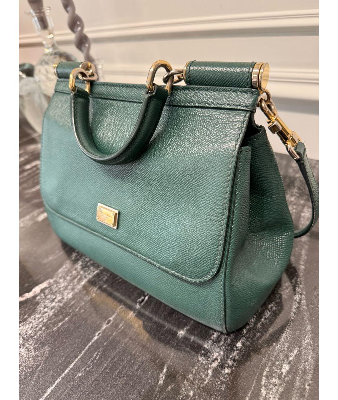 DOLCE&GABBANA Зеленая кожаная сумка с короткими ручками, фото 4