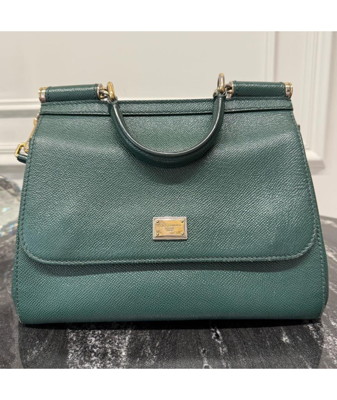 DOLCE&GABBANA Зеленая кожаная сумка с короткими ручками, фото 9