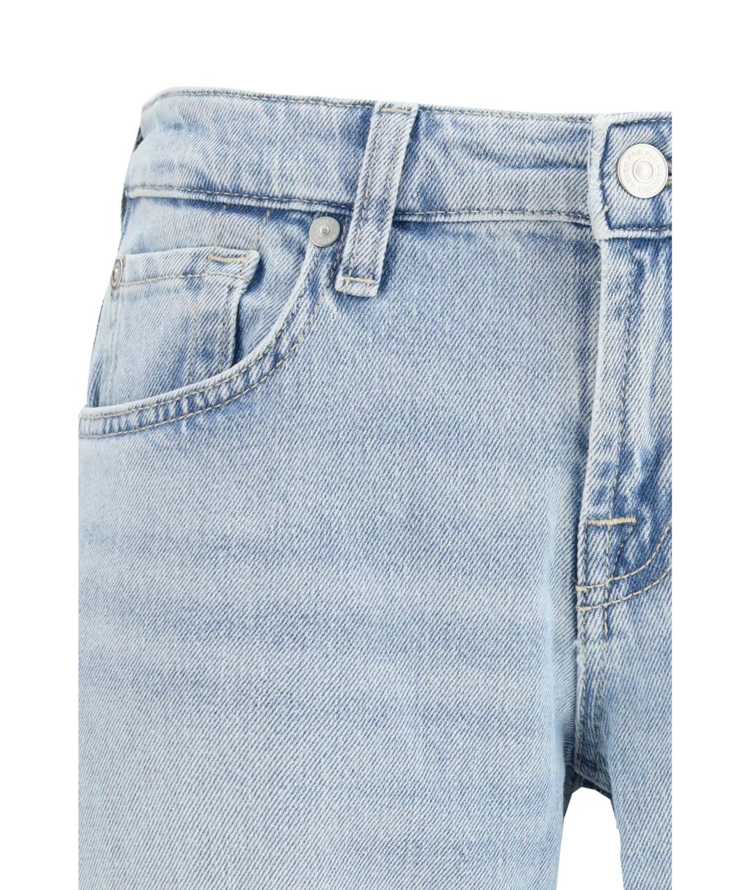 7 FOR ALL MANKIND Голубые хлопко-эластановые прямые джинсы, фото 3