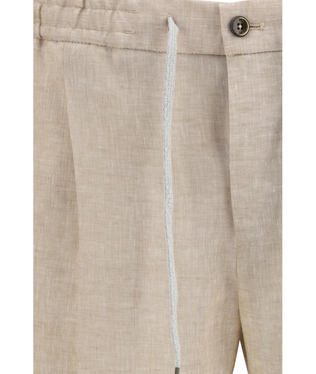 PT TORINO Бежевые льняные повседневные брюки, фото 3