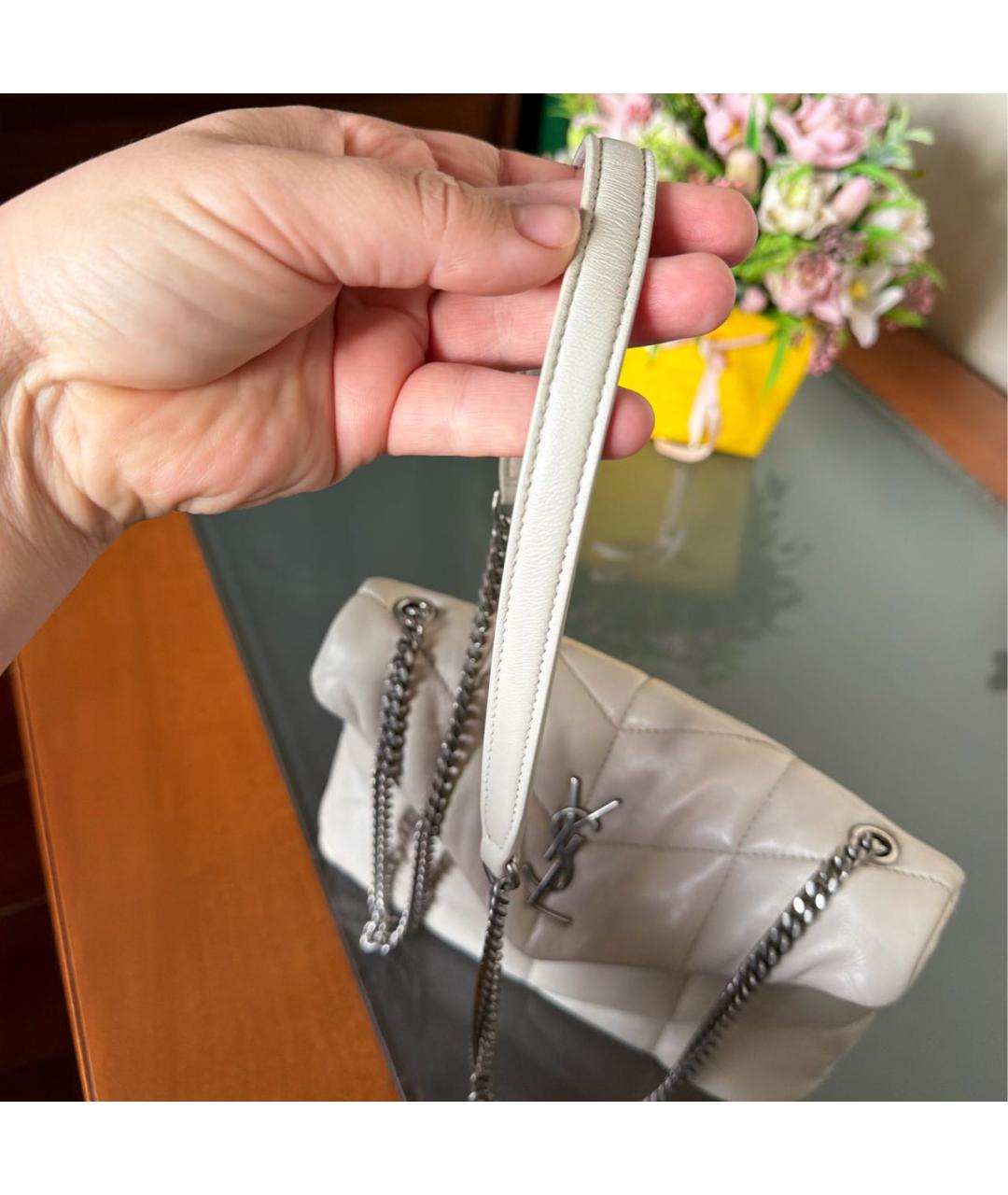 SAINT LAURENT Белая кожаная сумка через плечо, фото 8