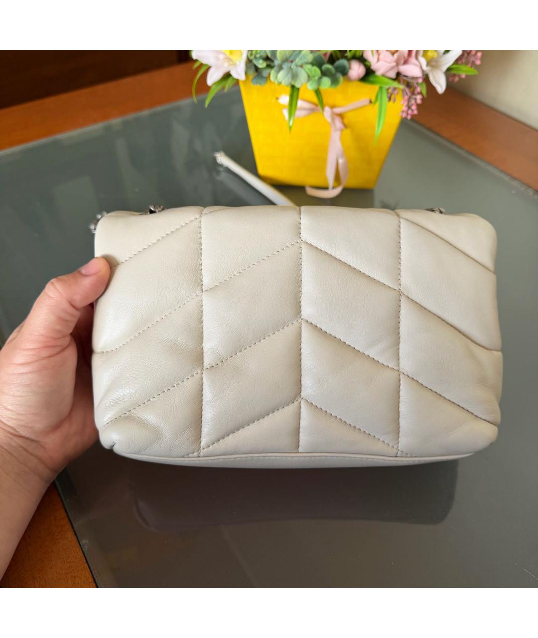 SAINT LAURENT Белая кожаная сумка через плечо, фото 3