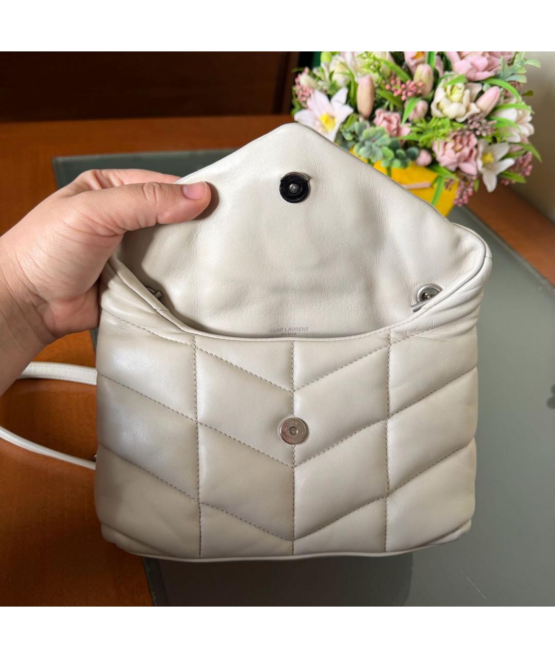 SAINT LAURENT Белая кожаная сумка через плечо, фото 6