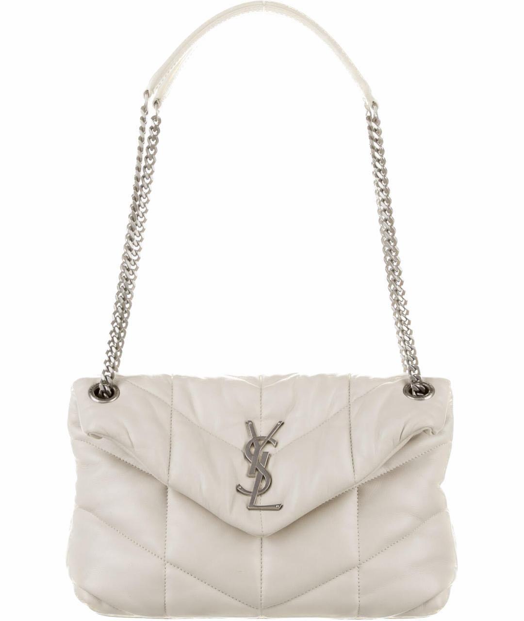 SAINT LAURENT Белая кожаная сумка через плечо, фото 9