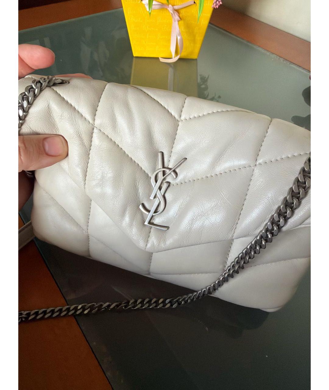 SAINT LAURENT Белая кожаная сумка через плечо, фото 5
