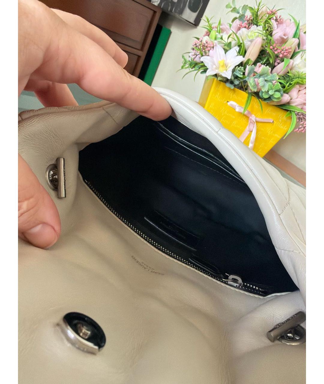 SAINT LAURENT Белая кожаная сумка через плечо, фото 7
