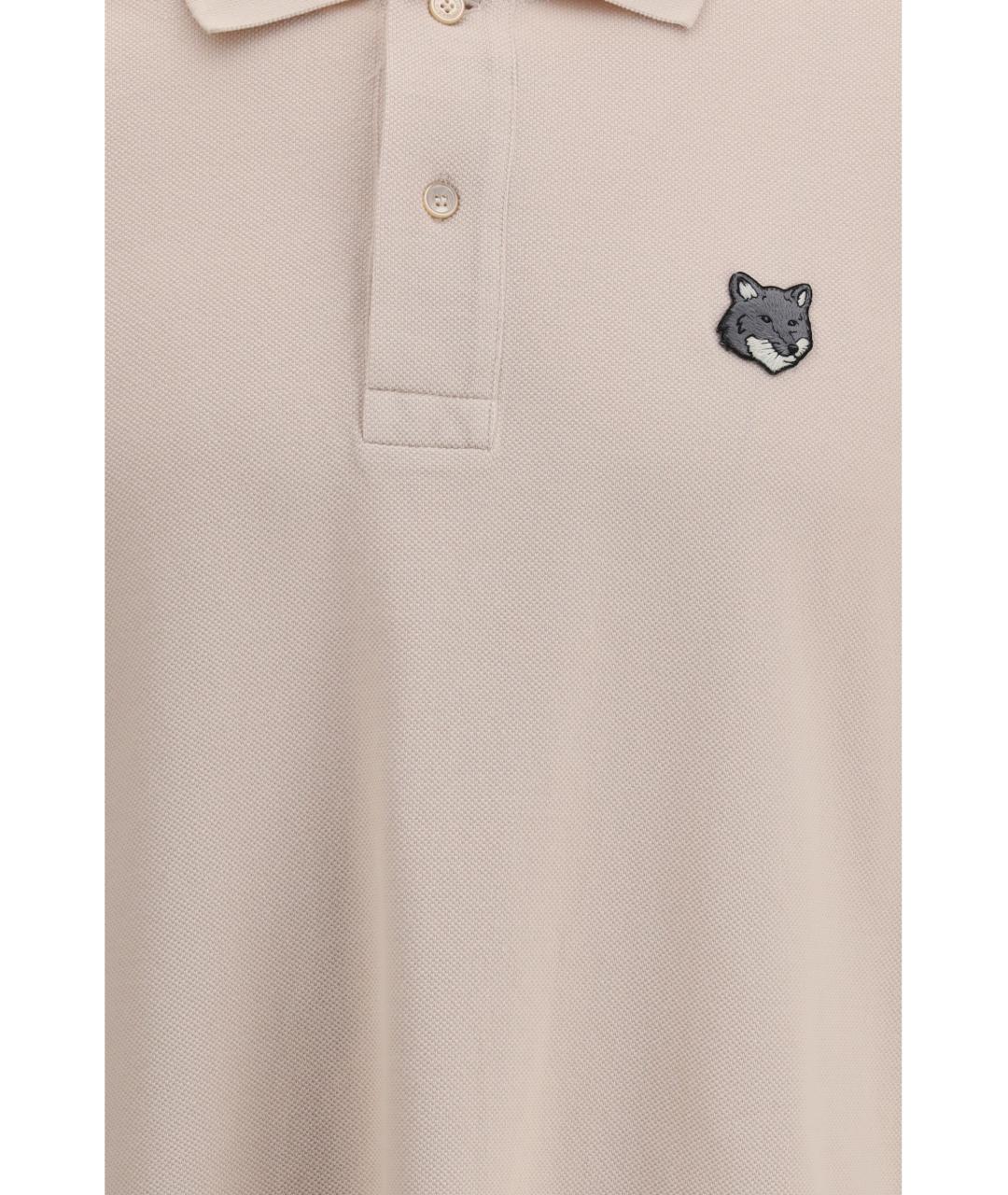 MAISON KITSUNE Бежевое хлопковое поло с коротким рукавом, фото 3