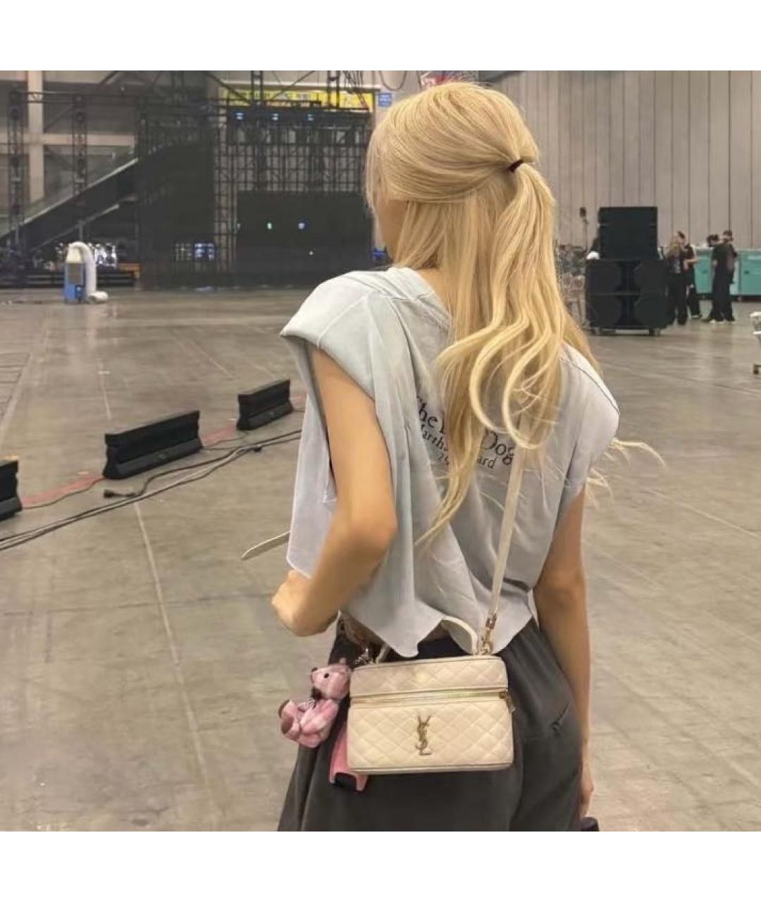 SAINT LAURENT Бежевая кожаная сумка через плечо, фото 4