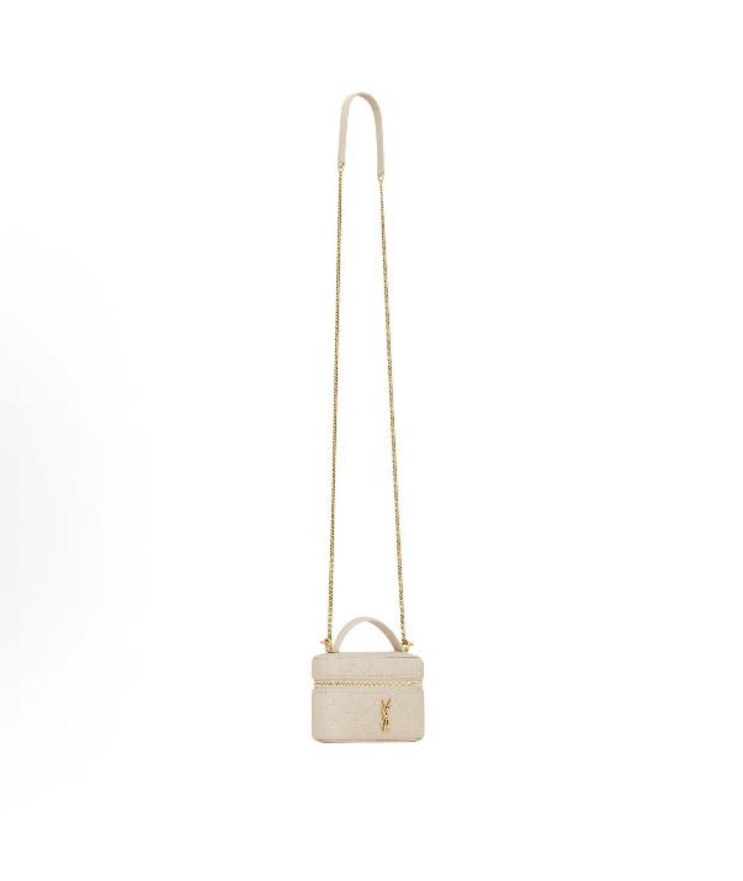 SAINT LAURENT Бежевая кожаная сумка через плечо, фото 2