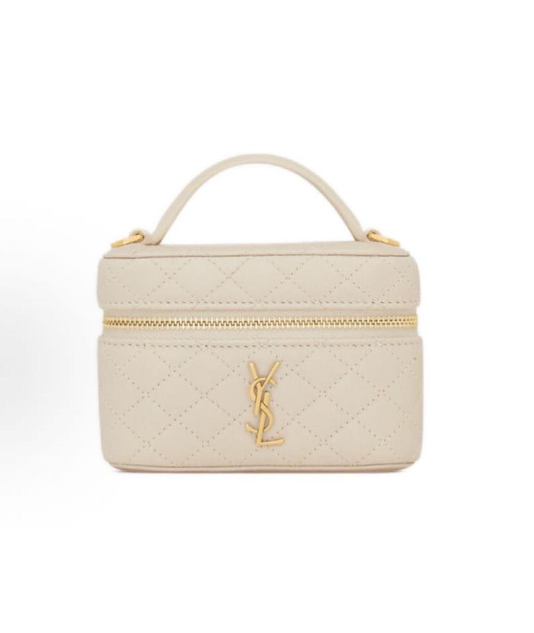 SAINT LAURENT Бежевая кожаная сумка через плечо, фото 5
